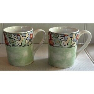 Set of 2 Corelle Coordinates Watercolors Stoneware Coffee Mugs Discontinued